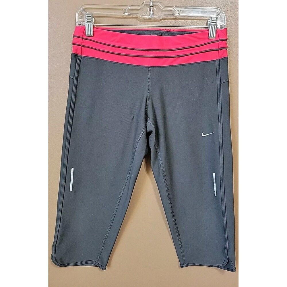 Nike Relay Low Rise Running Capri Leggings Reflective Gray/Pink Pants | Sz Large